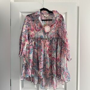 Umgee Pink and Blue Paisley Blouse
